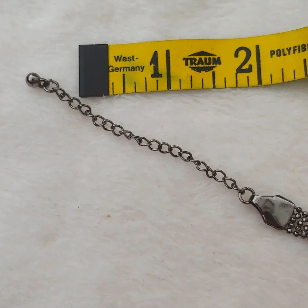 SALE: Silver-Colored 5-Chain Adjustable  Necklace -Small Black Dangling Beads - Picture 9 of 10